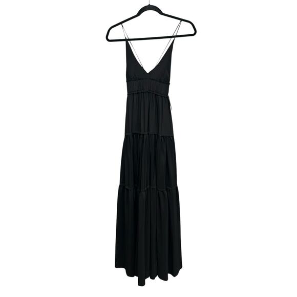 NWT Three Graces London Black 100% Silk Chloe Tiered Maxi Dress Womens 8 / US 4 - Picture 2 of 8